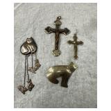Crosses and Cat Metal Brooches