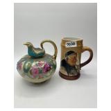 Two-Piece Ceramic Lot with Floral and Portrait