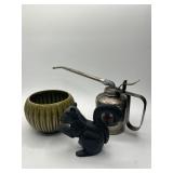 Black Squirrel Figurine, Green Bowl, Oiler