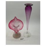 Two Pink and Purple Glass Vases