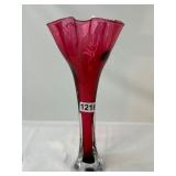 Signed 2001 Pink Glass Trumpet Vase