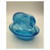 Blue Glass Rabbit Covered Dish
