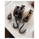 Three Vintage Pulley Blocks