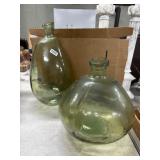 Two Large Green Glass Bottles
