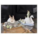 Lladro Figures: Rabbit and Swan with Ducklings
