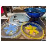 Hans Painted Glass Plates, Stangl & Blue Compote