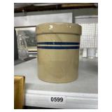 Ceramic Crock with Blue Stripes, 7 Inch