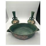 Roseville Pottery Console Bowl and Vases Set