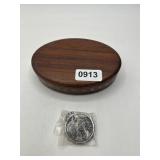 Wooden Oval Box With Silver Coin