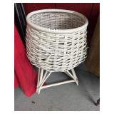 White Wicker Basket on Stand