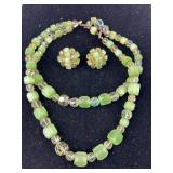 Vogue Green Bead Necklace and Earrings Set