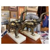 Vintage Brass Elephants on Marble Bases