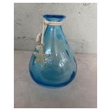 10-Inch Blue Glass Vase With Rope Accent