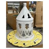 White Ceramic Lantern with Yellow Plate