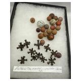Antique Clay Marbles and Metal Jacks