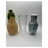 Three Decorative Vases Including Crystal