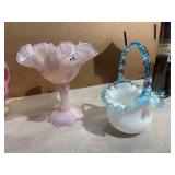 Fenton Glass Vase and Basket Set