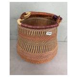 16-Inch Woven Basket With Leather Handle