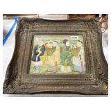 15ï¿½13 Asian Fabric Artwork in Ornate Frame