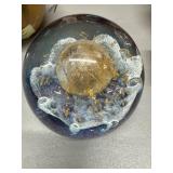 Glass Paperweight With Gold Accents