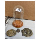 4-Piece Lot: Belt Buckles, Dome, Medal