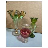 3 Vintage Glass Vases, Tallest 8 Inch