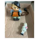 Ceramic Figurines, Boy Lamp and Girl with Flowers