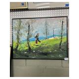 Framed Golf Scene Painting by Monique L.