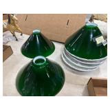 3 Antique Emeralite Glass Shades