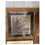 Asian Rubbing Artwork in Gold Frame
