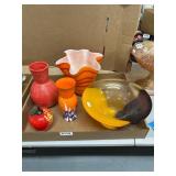 Five Orange Glass Decorative Items
