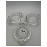 Three Heavy Clear Glass Ashtrays