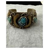 Brass Cuff Bracelet with Turquoise Stones