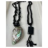 Two Beaded Necklaces with Shell and Onyx
