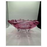 Pink Art Glass Bowl With Ruffled Edge