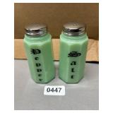 Green Milk Glass Salt and Pepper Shakers