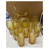 Amber Glass Pitcher and 10 Tumblers Set