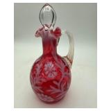 Cranberry Glass Pitcher With Stopper