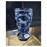 Antique Cobalt Blue Cut to Clear Horse Vase