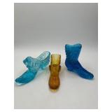 3 Pressed Glass Shoe Figurines