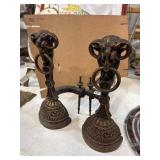 Cast Iron Ramï¿½s Head Andirons Pair