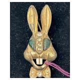 Gold-Toned Bunny Brooch with Rhinestones