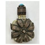 Glass Perfume Bottle With Ornate Bronze