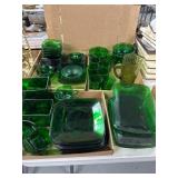 Green Glass Dishware Lot