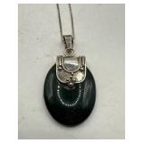 Sterling Bloodstone Pendant Necklace