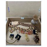 Coral Venetian Glassware and Jewelry Lot