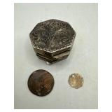 Silver Box With Coin and Token Lot