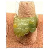 Carved Jade Foo Dog Ring, Size 8