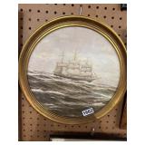 16-Inch Round Ship Artwork in Frame