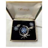 Krementz Floral Jewelry Set With Blue Stones